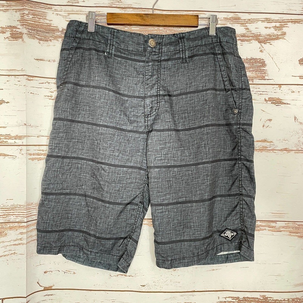 Affliction 34 Mens Gray Black Flat Front Pockets Casual Chino Shorts